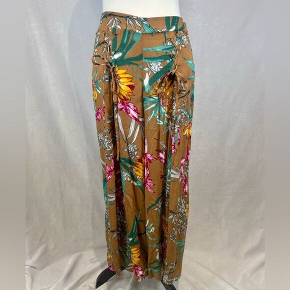 Kori America tropical print lace up tie front wide leg palazzo pants size small - Picture 1 of 7